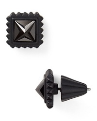 Bold cubic zirconia stones punctuate these matte black Rebecca Minkoff stud earrings, lending a modern edge to the it-girl's day-to-out-all night look. Bold cubic zirconia stones punctuate these matte black Rebecca Minkoff stud earrings, lending a modern edge to the it-girl's day-to-out-all night look.