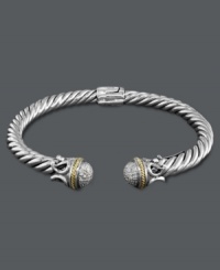 Sublime slip on style. Balissima by Effy Collection's chic, stackable bracelet is crafted in textured sterling silver with round-cut diamonds (1/4 ct. t.w.) and 18k gold accents. Approximate diameter: 2-1/2 inches. Sublime slip on style. Balissima by Effy Collection's chic, stackable bracelet is crafted in textured sterling silver with round-cut diamonds (1/4 ct. t.w.) and 18k gold accents. Approximate diameter: 2-1/2 inches.