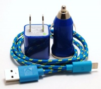 Blue 3 in 1 8-pin to USB Braided High Quality Durable Charging kit fits iphone 5 Blue 3 in 1 8-pin to USB Braided High Quality Durable Charging kit fits iphone 5