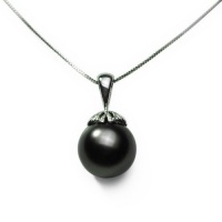 Sterling Silver 13mm Black Shell Pearl Pendant Necklace , 18 Sterling Silver 13mm Black Shell Pearl Pendant Necklace , 18