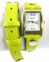 bar III Watch, Women's 20 Lime Green Leather with Gold-Tone Pyramid Studs Wrap Watch