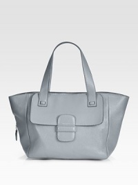 Extra-soft lambskin crafted in a wide, structured silhouette. Double top handles, 7½ dropTop zip closureOne outside flap pocketOne inside zip pocketOne inside open pocketLinen lining17½W X 9¼H X 5½DMade in Italy Extra-soft lambskin crafted in a wide, structured silhouette. Double top handles, 7½ dropTop zip closureOne outside flap pocketOne inside zip pocketOne inside open pocketLinen lining17½W X 9¼H X 5½DMade in Italy