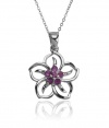 Sterling Silver and Amethyst Flower Pendant Necklace, 18