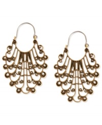 An elegant addition. Lucky Brand elevates its hoop earrings with an ornate filigree openwork embellishment for extra appeal. Crafted from gold-tone mixed metal. Approximate drop: 1-3/4 inches. An elegant addition. Lucky Brand elevates its hoop earrings with an ornate filigree openwork embellishment for extra appeal. Crafted from gold-tone mixed metal. Approximate drop: 1-3/4 inches.