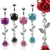 SBJ-0001 Stainless Steel Navel Ring w/ Metal Rose & Rose Dangle; Comes With Free Gift Box