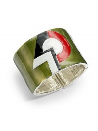 THE LOOKEnamel cuff designArt deco-inspired detailsHinge closureRhodium-platedTHE MEASUREMENTDiameter, about 2½Width, about 2ORIGINImported THE LOOKEnamel cuff designArt deco-inspired detailsHinge closureRhodium-platedTHE MEASUREMENTDiameter, about 2½Width, about 2ORIGINImported
