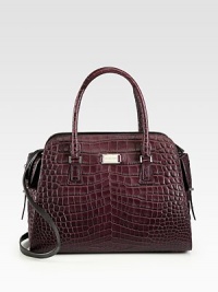 Rich crocodile embossed leather in a chic structured frame with a versatile detachable shoulder strap.Double top handles, 5½ dropDetachable adjustable shoulder strap, 20-22 dropTop zip closureProtective metal feetTop outside flap pocketsOne inside zip pocketTwo inside open pocketsLeather lining13W X 9½H X 6½DImported Rich crocodile embossed leather in a chic structured frame with a versatile detachable shoulder strap.Double top handles, 5½ dropDetachable adjustable shoulder strap, 20-22 dropTop zip closureProtective metal feetTop outside flap pocketsOne inside zip pocketTwo inside open pocketsLeather lining13W X 9½H X 6½DImported
