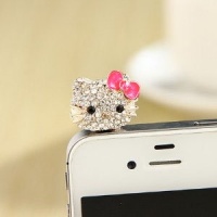 MoMo Store Crystal Rhinestones Hello Kitty Earphone Jack/Dust Plug for Iphone 4, 4s, Samsung / HTC / All Device with 3.5mm Jack RED (US seller)