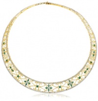 18k Yellow Gold Plated Sterling Silver Emerald and Diamond Accent Necklace, 17