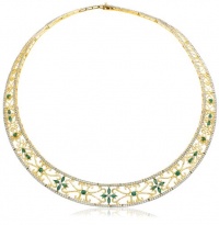 18k Yellow Gold Plated Sterling Silver Emerald and Diamond Accent Necklace, 17 18k Yellow Gold Plated Sterling Silver Emerald and Diamond Accent Necklace, 17