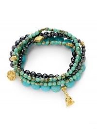 THE LOOKSet of five beaded braceletsBuddha, heart and tree of life charmsTurquoise, hematite and glass stones22k goldplated vermeil sterling silver charm accentsElastic pull-on styleTHE MEASUREMENTWidth, about 2.5ORIGINMade in USA of imported materials THE LOOKSet of five beaded braceletsBuddha, heart and tree of life charmsTurquoise, hematite and glass stones22k goldplated vermeil sterling silver charm accentsElastic pull-on styleTHE MEASUREMENTWidth, about 2.5ORIGINMade in USA of imported materials