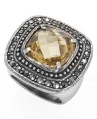 Talk with your hands every time you wear this conversation piece. City by City's stunning style features a square-cut topaz-colored cubic zirconia (16-1/5 ct. t.w.) surrounded by glittering marcasite accents. Set in silver tone mixed metal with an antique finish. Sizes 5, 6, 7, 8 and 9. Talk with your hands every time you wear this conversation piece. City by City's stunning style features a square-cut topaz-colored cubic zirconia (16-1/5 ct. t.w.) surrounded by glittering marcasite accents. Set in silver tone mixed metal with an antique finish. Sizes 5, 6, 7, 8 and 9.