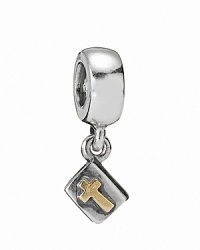 This sterling silver and 14K gold PANDORA bible charm is a beautiful symbol of faith. This sterling silver and 14K gold PANDORA bible charm is a beautiful symbol of faith.