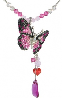 Wing Drop Butterfly Swarovski Elements Crystal Necklace W. 18k White Gold Plated Long Chain (Rose Pink) Wing Drop Butterfly Swarovski Elements Crystal Necklace W. 18k White Gold Plated Long Chain (Rose Pink)