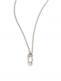 THE LOOKSafety pin pendantMetal logo charmAdjustable chainSignature horseshoe claspSterling silverTHE MEASUREMENTPendant length, about ½Length, about 16-18ORIGINImported THE LOOKSafety pin pendantMetal logo charmAdjustable chainSignature horseshoe claspSterling silverTHE MEASUREMENTPendant length, about ½Length, about 16-18ORIGINImported