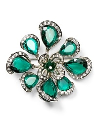 Carolee puts a glamorous spin on the floral motif with this silver tone plated pin, accented by radiant colored gemstone petals. Carolee puts a glamorous spin on the floral motif with this silver tone plated pin, accented by radiant colored gemstone petals.