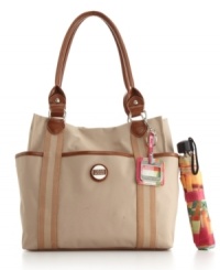 Function and fashion combine at last! This sleek tote by Tyler Rodan features plenty of pockets on both interior and exterior, a coordinating umbrella and a detachable signature charm. Function and fashion combine at last! This sleek tote by Tyler Rodan features plenty of pockets on both interior and exterior, a coordinating umbrella and a detachable signature charm.