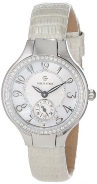 Philip Stein Women's 44D-FMOP-ZMW Round Diamond Mother-Of-Pearl White Metallic Lizard Strap Watch Philip Stein Women's 44D-FMOP-ZMW Round Diamond Mother-Of-Pearl White Metallic Lizard Strap Watch