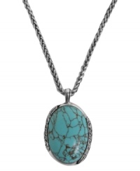 Simply precious. This Lucky Brand necklace stuns with a semi-precious turquoise oval pendant held up by a silver tone mixed metal chain. Approximate length: 20 inches. Approximate drop: 2-1/4 inches. Simply precious. This Lucky Brand necklace stuns with a semi-precious turquoise oval pendant held up by a silver tone mixed metal chain. Approximate length: 20 inches. Approximate drop: 2-1/4 inches.