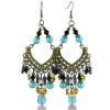 Black and Turquoise Color Beaded Gold Tone 3 Inch Chandelier Earrings