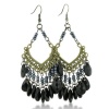 Vintage Inspired Black Faceted Beaded Gold Tone 3 Inch Chandelier Earrings