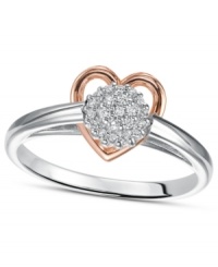 Hearts aflutter. This adorable ring features sparkling round-cut diamonds (1/10 ct. t.w.) in an artsy, cut-out sterling silver and 14k rose gold setting. Size 7. Hearts aflutter. This adorable ring features sparkling round-cut diamonds (1/10 ct. t.w.) in an artsy, cut-out sterling silver and 14k rose gold setting. Size 7.