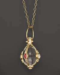 18K yellow gold amulet embellished with aquamairne, iolite, blue moonstone, pink tourmaline and peridot cabochon stones. From Temple St. Clair. 18K yellow gold amulet embellished with aquamairne, iolite, blue moonstone, pink tourmaline and peridot cabochon stones. From Temple St. Clair.
