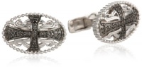 Men's Sterling Silver Black Diamond Cross Cuff Links (1/10 cttw) Men's Sterling Silver Black Diamond Cross Cuff Links (1/10 cttw)