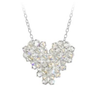 Sterling Silver Swarovski Elements Aurore Boreale Heart Pendant Necklace on Rolo Chain, 16+3 Extender Sterling Silver Swarovski Elements Aurore Boreale Heart Pendant Necklace on Rolo Chain, 16+3 Extender