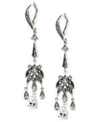 Embrace elegance. Judith Jack's linear earrings are crafted from sterling silver with cubic zirconias (2-3/5 ct. t.w.), marcasite (1/2 ct. t.w.) and white crystals (21/100 ct. t.w.) enhancing the stunning look. Approximate drop: 2-1/4 inches. Embrace elegance. Judith Jack's linear earrings are crafted from sterling silver with cubic zirconias (2-3/5 ct. t.w.), marcasite (1/2 ct. t.w.) and white crystals (21/100 ct. t.w.) enhancing the stunning look. Approximate drop: 2-1/4 inches.