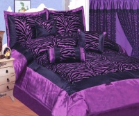 7pcs Purple Black Satin Zebra Flocking Comforter Set Twin Size with 4 Pillows 7pcs Purple Black Satin Zebra Flocking Comforter Set Twin Size with 4 Pillows