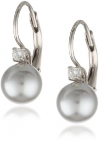 Sterling Silver 8mm Gray Shell Pearl and Cubic Zirconia Lever Back Earrings Sterling Silver 8mm Gray Shell Pearl and Cubic Zirconia Lever Back Earrings