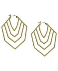 Minimalist magic. Vince Camuto's cut-out hoop earrings, crafted from gold-tone mixed metal, feature a stylish chevron pattern for a fashion-forward touch. Approximate drop: 1-1/2 inches. Minimalist magic. Vince Camuto's cut-out hoop earrings, crafted from gold-tone mixed metal, feature a stylish chevron pattern for a fashion-forward touch. Approximate drop: 1-1/2 inches.