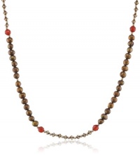 Brown Freshwater Pearl and Swarovski Elements with Carnelian Accents Gold over Silver Necklace, 36