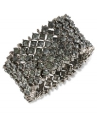 Dark crystals. This stretch bracelet from Haskell lives on the edge with black diamond-colored crystals. Stretches to fit wrist. Crafted in hematite tone mixed metal. Approximate diameter: 2-1/4 inches. Dark crystals. This stretch bracelet from Haskell lives on the edge with black diamond-colored crystals. Stretches to fit wrist. Crafted in hematite tone mixed metal. Approximate diameter: 2-1/4 inches.
