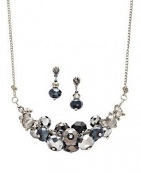 Jewelry Set Silver Plated, Jet Black Glass Bead Cluster Necklace and Drop Earrings Set Jewelry Set Silver Plated, Jet Black Glass Bead Cluster Necklace and Drop Earrings Set