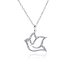 Rhodium Plated 925 Sterling Silver Cubic Zirconia CZ Dove Bird Charm Pendant Necklace with Link Chain