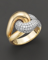 Interlocking bands of 14 Kt. gold with a pave setting create a sense of graceful movement in this gorgeous diamond ring. Interlocking bands of 14 Kt. gold with a pave setting create a sense of graceful movement in this gorgeous diamond ring.