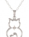 DiAura Sterling Silver Diamond-Accent Cat Pendant Necklace, 18