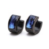 K Mega Jewelry Black & Blue Crystal Stainless Steel Stud Hoop Mens Earrings