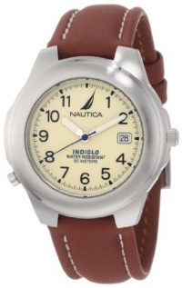Nautica Men's N07501 Leather Round Analog Indiglo Watch Nautica Men's N07501 Leather Round Analog Indiglo Watch