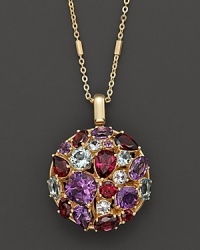 A sparkling mosaic of white sapphire, amethyst, aquamarine, and garnet set in 14K yellow gold. A sparkling mosaic of white sapphire, amethyst, aquamarine, and garnet set in 14K yellow gold.