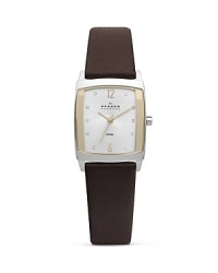 Skagen Brown with Two Tone Steel Leather Watch, 24mm Skagen Brown with Two Tone Steel Leather Watch, 24mm