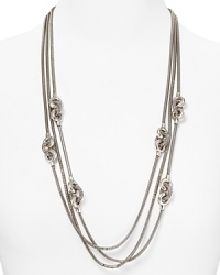 Look to the seas for style inspiration with this silver oxide necklace from Giles & Brother. It's sinuous links are perfectly on trend, while delicate knot detailing adds as nautical edge. Look to the seas for style inspiration with this silver oxide necklace from Giles & Brother. It's sinuous links are perfectly on trend, while delicate knot detailing adds as nautical edge.
