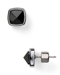 Matte black stones are done in silver-plated stud earrings. This pair from MARC BY MARC JACOBS is definitely for the girl who craves simple sparkle for an already embellished look. Matte black stones are done in silver-plated stud earrings. This pair from MARC BY MARC JACOBS is definitely for the girl who craves simple sparkle for an already embellished look.
