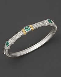 Faceted green quartz lends brilliance to 18K gold detailed sterling silver. By Judith Ripka. Faceted green quartz lends brilliance to 18K gold detailed sterling silver. By Judith Ripka.