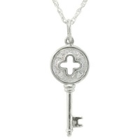 Sterling Silver Diamond-Accent Cut-Out Clover Key Pendant Necklace , 18 Sterling Silver Diamond-Accent Cut-Out Clover Key Pendant Necklace , 18