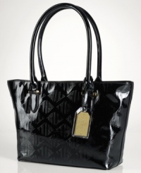 Shoulder some signature style with this sleek silhouette from Lauren Ralph Lauren, featuring logo-embossed patent leather and luxe golden hardware. Perfectly poised with plenty of interior pockets for stowing all the essentials. Shoulder some signature style with this sleek silhouette from Lauren Ralph Lauren, featuring logo-embossed patent leather and luxe golden hardware. Perfectly poised with plenty of interior pockets for stowing all the essentials.