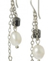 Hematite Cylinders with White Freshwater Cultured Pearl and Glass Beads Multi-Drop Earrings