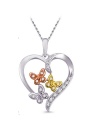 Sterling Silver with Pink and Yellow Gold Plated Diamond Heart and Butterfly Pendant Necklace, 18
